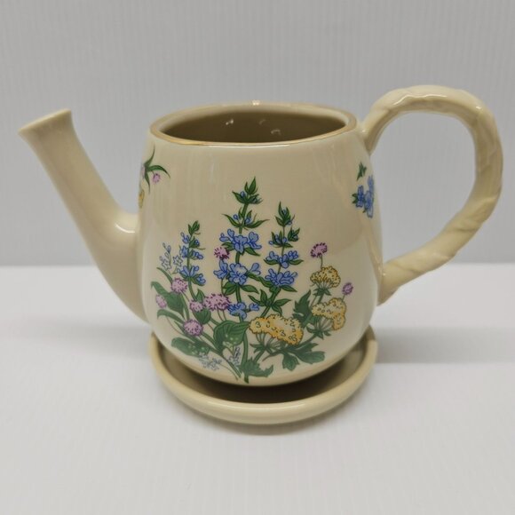 Lenox Spice Garden Collection Watering Can Flower Pot and Underplate 1995 - Picture 1 of 6
